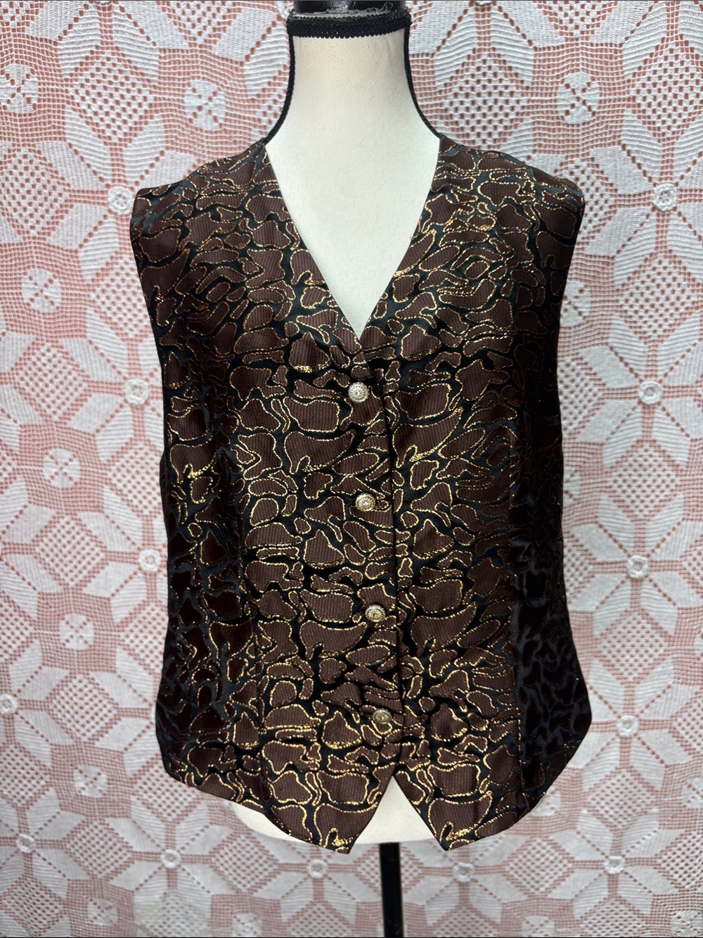 Vintage Lanna Lee Metallic Brocade Statement Vest